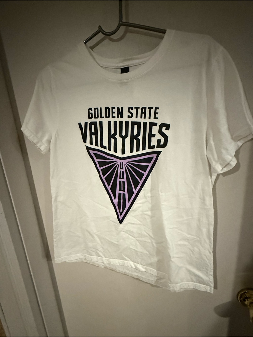 Gildan White Graphic WNBA women’s   Valkyries Tee with Black & Purple Print